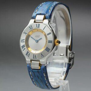 RARE! MINT Cartier Blue Skin Strap Ladies Watch